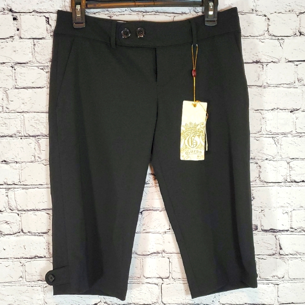 Guess Black Cropped Dress Pants with Button Detail Size 28 NWT